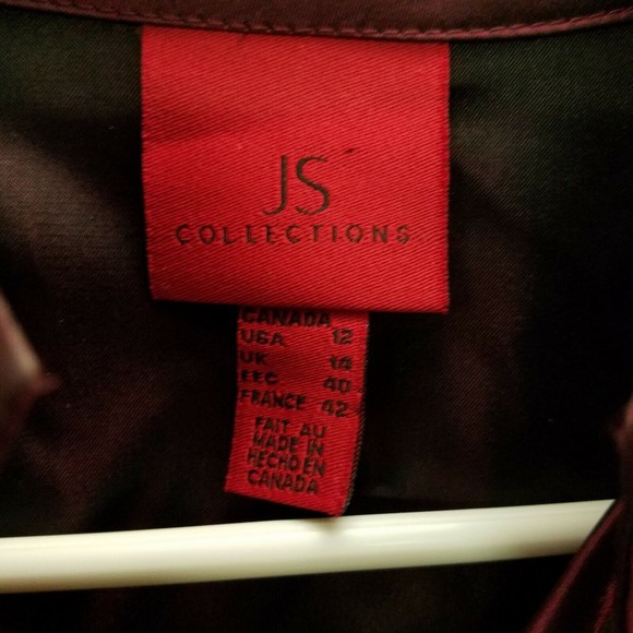 JS Collections shiny maroon satin blouse w Rhinestone Buttons women sz 12 - Picture 5 of 12